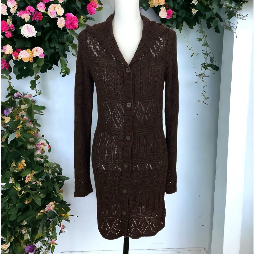 BCBGMaxAzria Crochet Hoodie Duster Cardigan